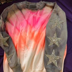 Tie Dye Glitter Star Sleeves Crewneck Sweatshirt